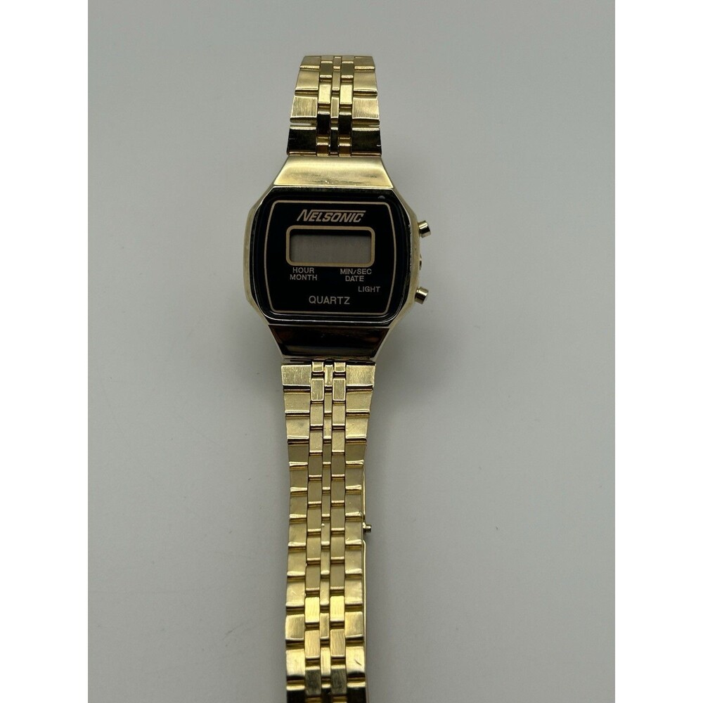 Vintage Nelsonic Quartz Digital Watch Gold Tone LCD Retro